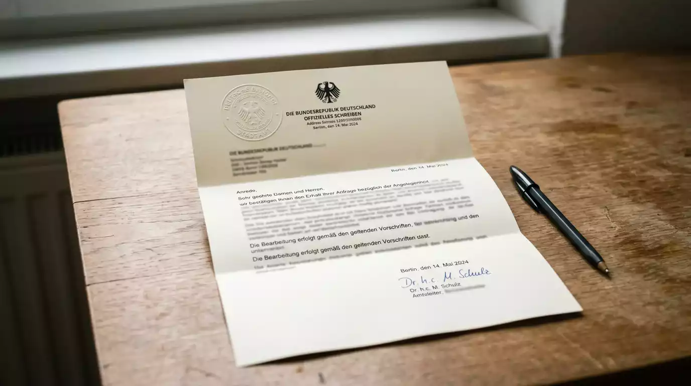 Offizielles Schreiben der Gemeinsamen Glücksspielbehörde mit Behördensiegel auf einem Schreibtisch