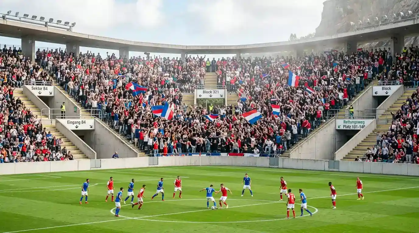 Volles Stadion einer Liga-Portugal-Partie mit jubelnden Fans auf den Tribünen