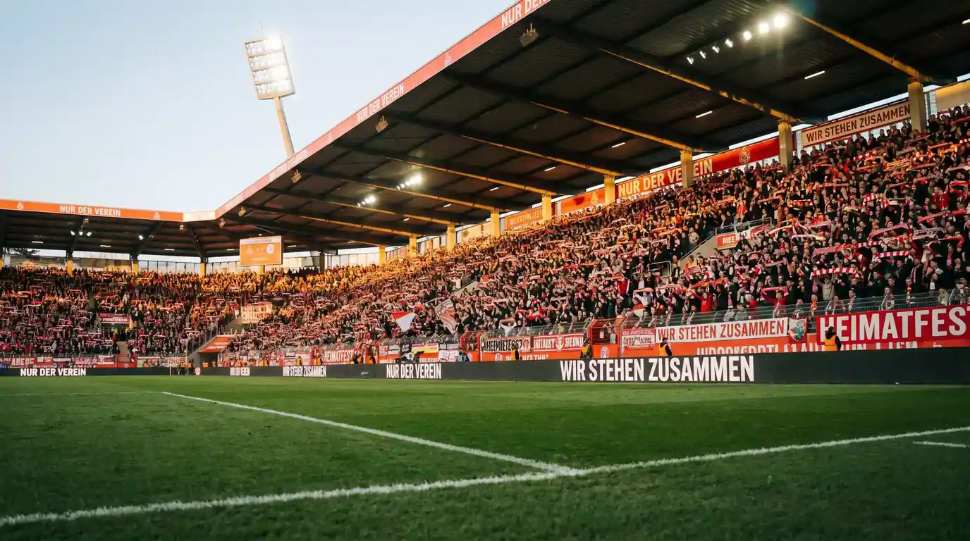 Vollbesetzte Tribüne eines portugiesischen Fußballstadions mit jubelnden Fans während eines Liga-Spiels