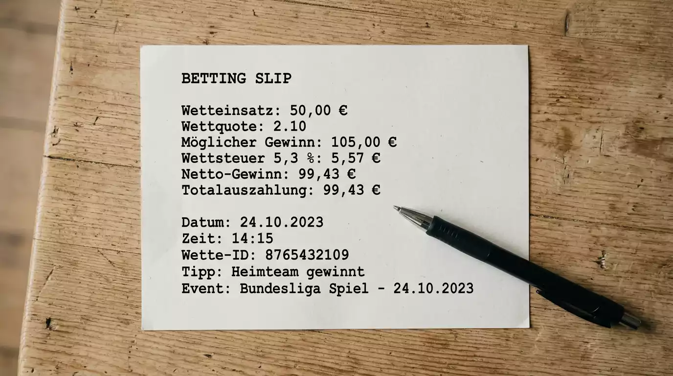 Rechenbeispiel der Wettsteuer von 5,3 Prozent auf einen Liga-Portugal-Schein